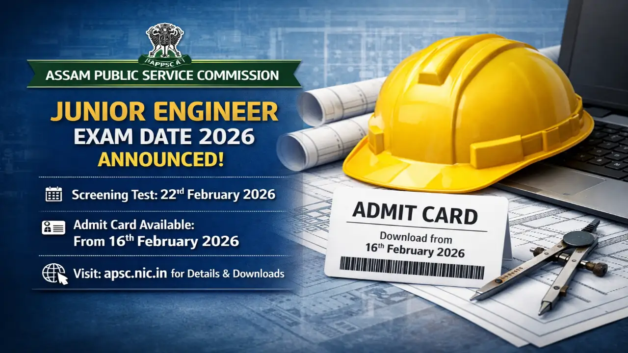 APSC Junior Engineer Exam Date 2026 announcement banner with 187 posts details