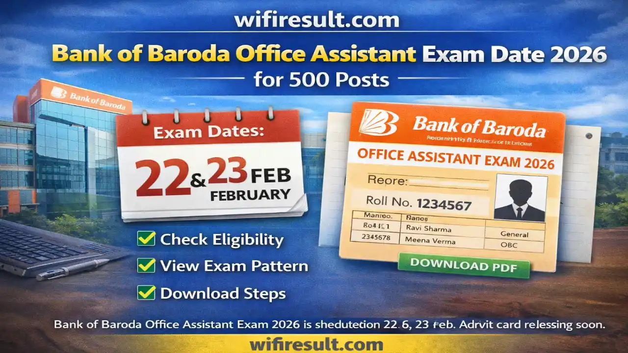 Bank of Baroda Office Assistant Exam Date 2026 announcement with 500 posts details