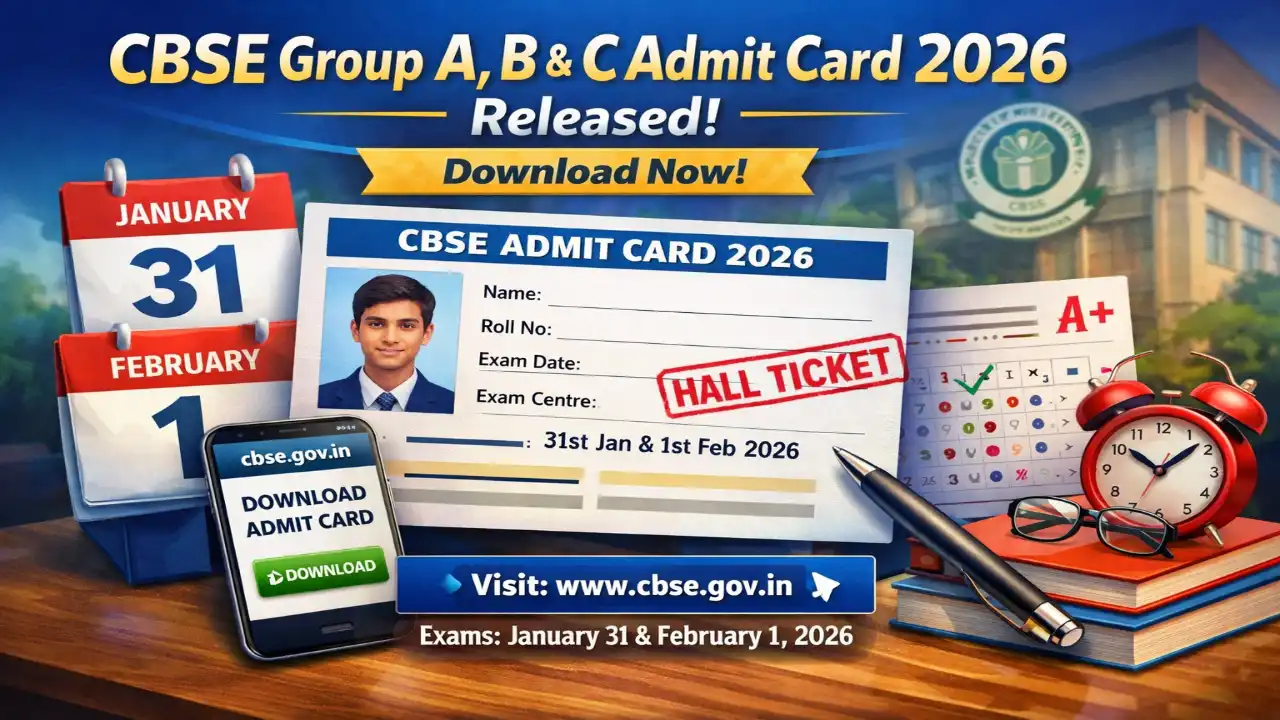 CBSE Group A B C Admit Card 2026 download hall ticket official
