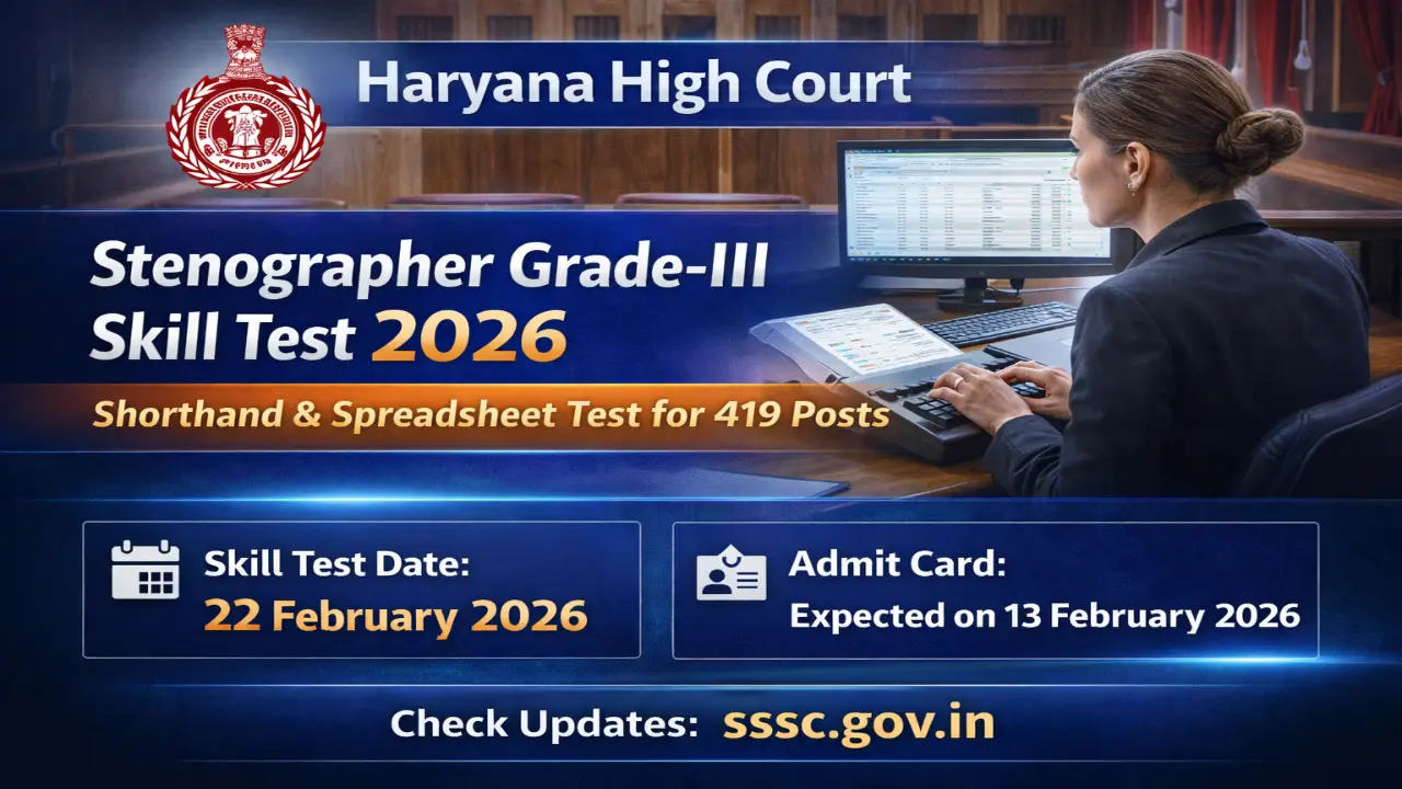 Haryana High Court Stenographer Skill Test 2026 Date Out for 419 Posts sssc.gov.in official announcement