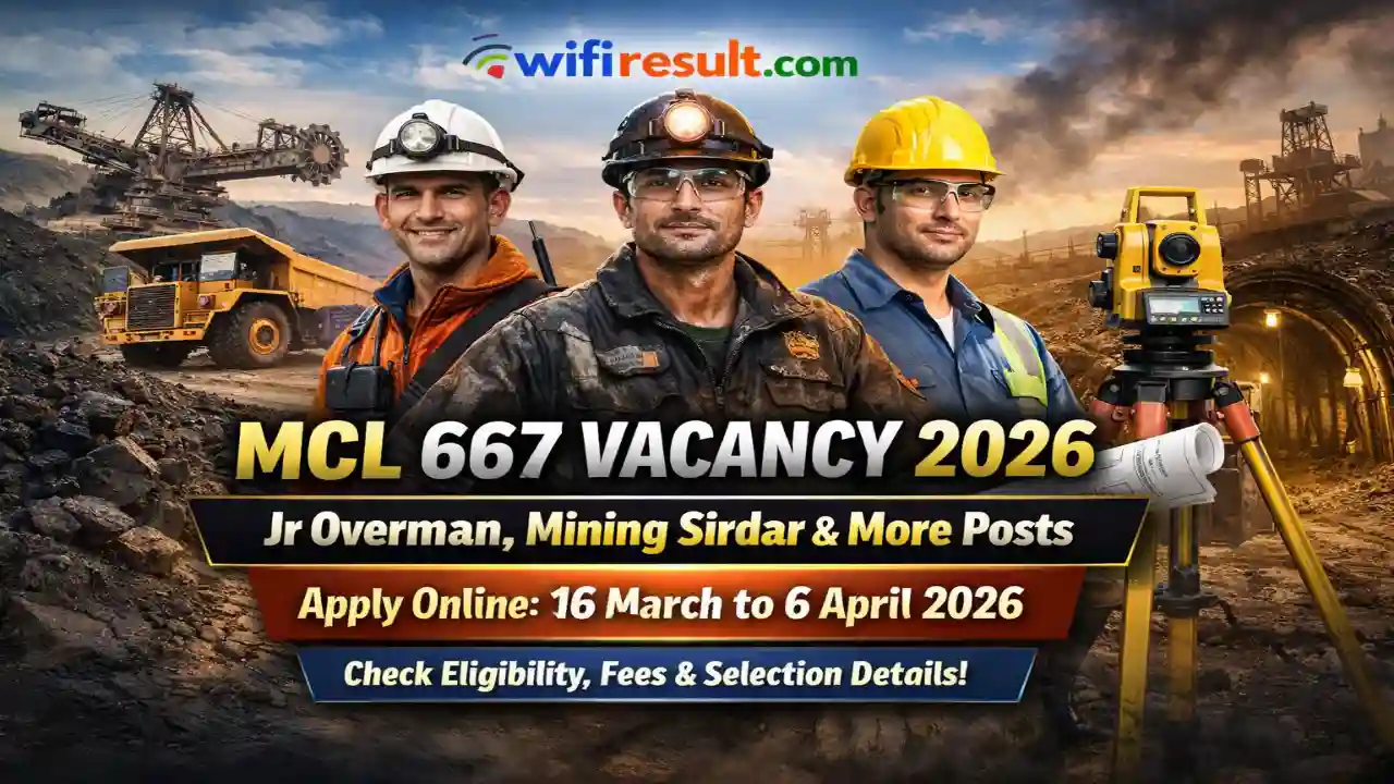 Mahanadi Coalfields MCL Recruitment 2026 notification banner for 667 Jr Overman Mining Sirdar vacancies
