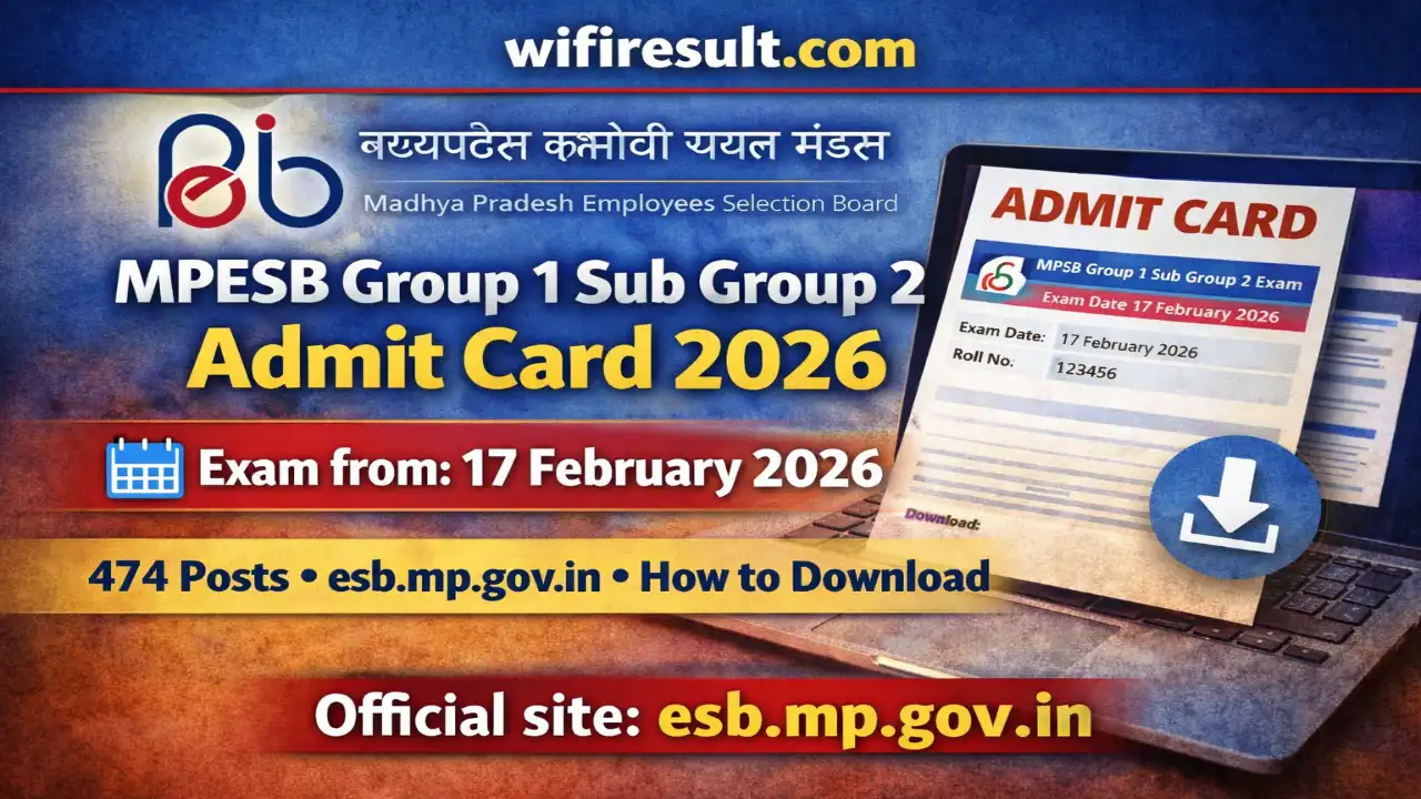 MPESB Group 1 Sub Group 2 Exam Date 2026 Admit Card and Details