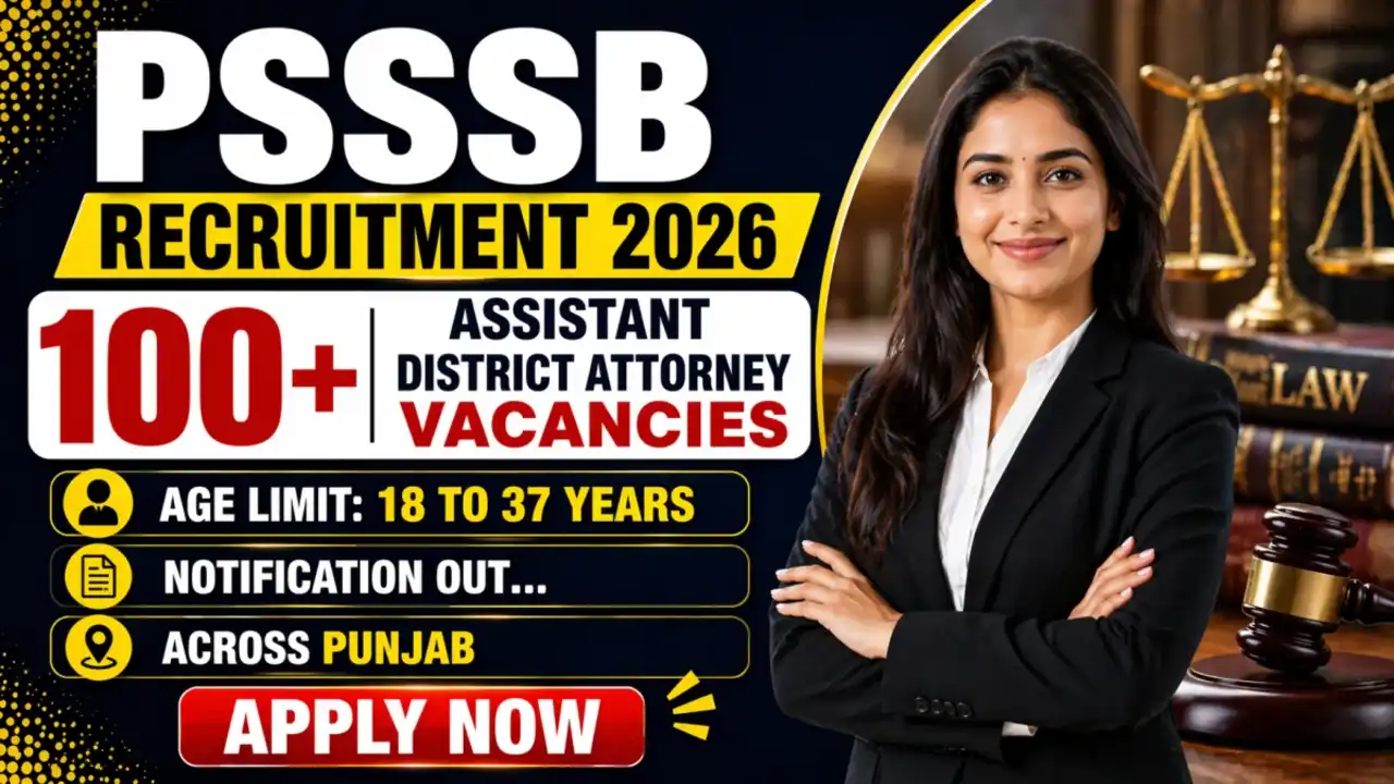 Punjab PSSSB ADA Recruitment 2026 Notification for 170 Assistant District Attorney vacancies.