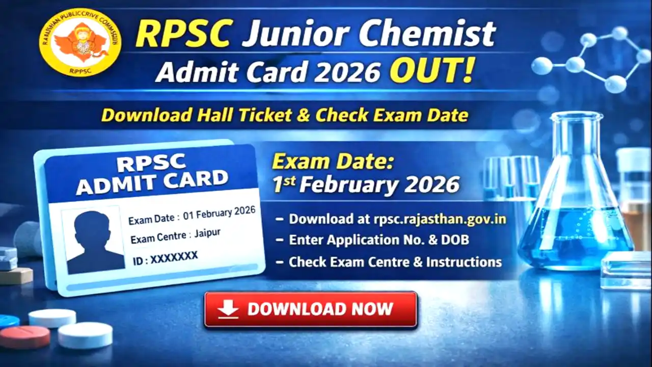 RPSC Junior Chemist Admit Card 2026 download hall ticket official banner