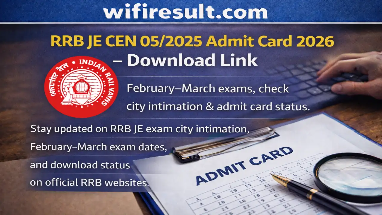 RRB JE CEN 05/2025 exam city check 2026 admit card update