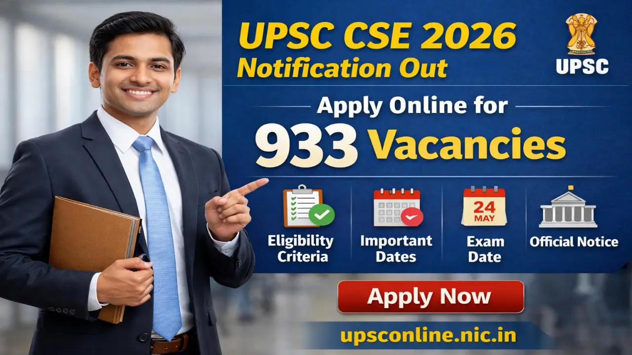 UPSC CSE 2026 Notification Banner with 933 Vacancies