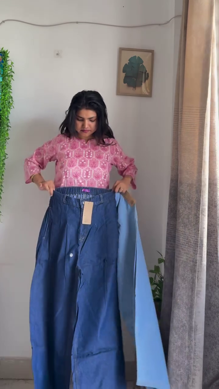 💙 Trendy Western Co-Ord Set for Women | Stylish Ruffle Top with Wide Leg Denim Pants | Casual Chic Outfit | Sizes XXS to XXL 💙