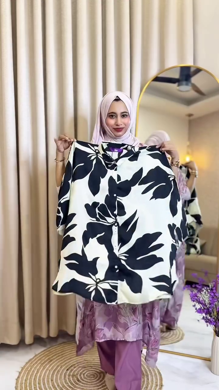🖤 Elegant Abstract Print Co-Ord Set for Women | Modest Fashion Oversized Shirt & Palazzo Set 🖤
